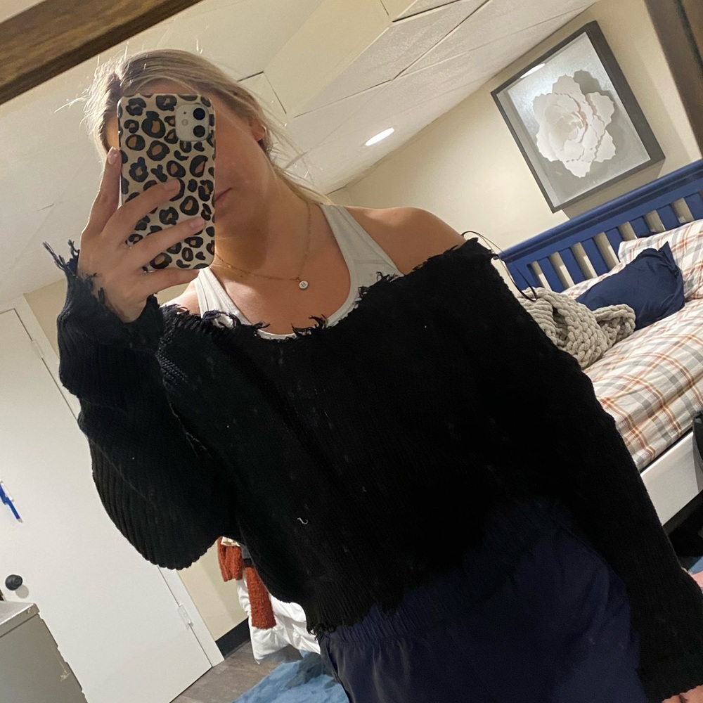 Black ripped off the shoulder sweater size small